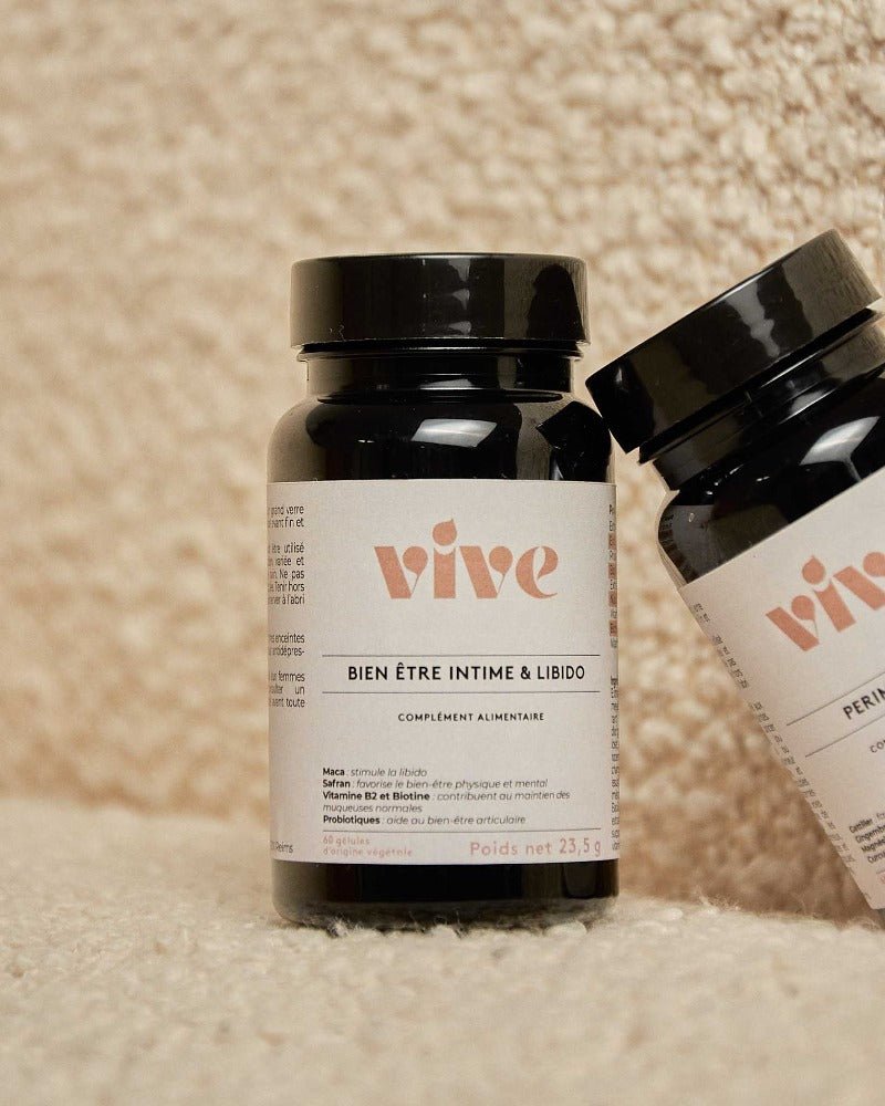 Complément alimentaire « Bien-être intime et Libido » de Vive pour hydrater les muqueuses vaginales et booster la libido.